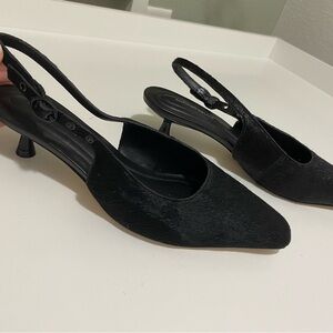 Antonio Melani Women Heels Size 7.5 M Pump Black Leather Bovine Hair Slingback